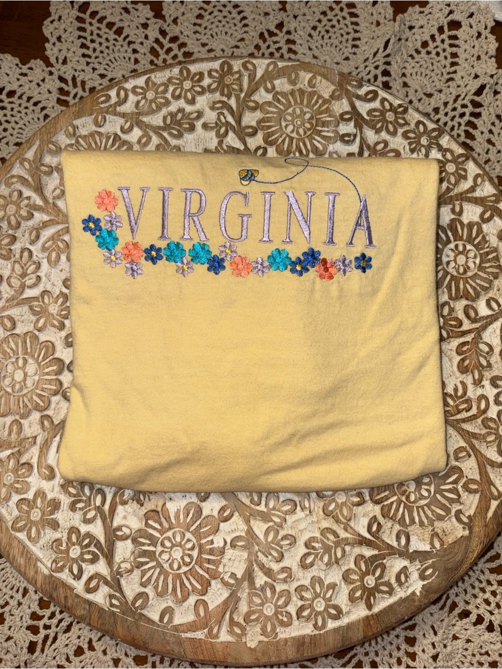 Virginia Embroidered Yellow Tee with Floral Accents